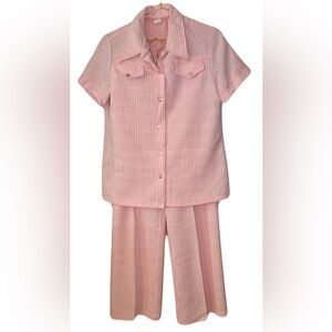 Vintage 70s pink and white plaid leisure set